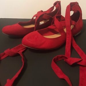 Red Ballet Lace Up Flats